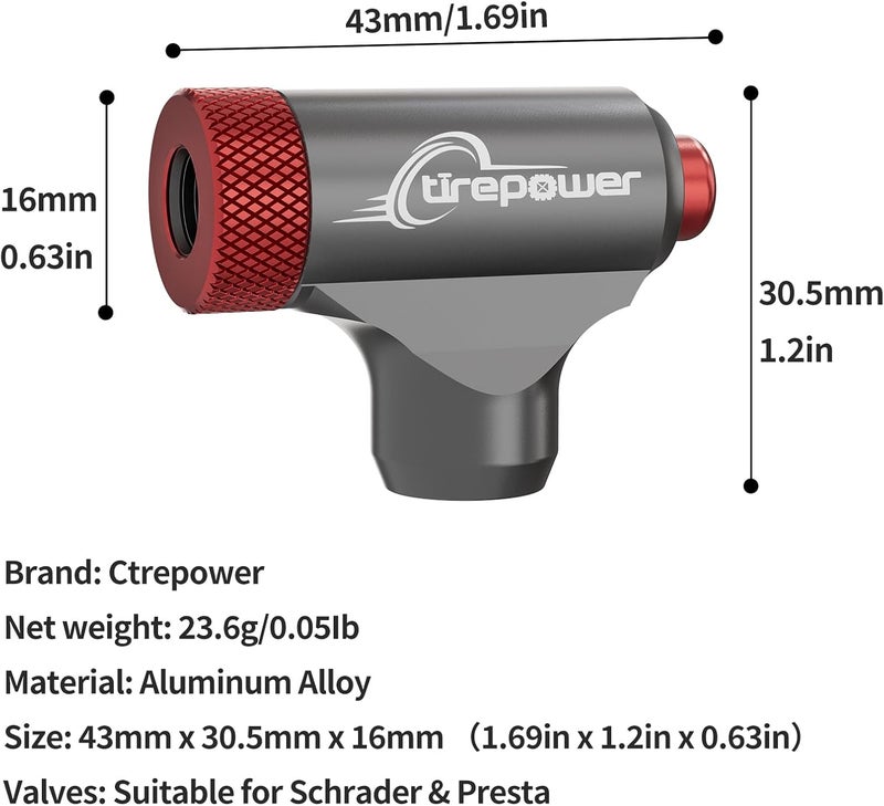 Ctrepower CO2 Bike Tire Inflator - Push-Button Presta & Schrader Compatible CO2 Bike Pump or 12X 16g Threaded CO2 Cartridges for Road Bikes, MTB, Hybrid Bikes - Image 3